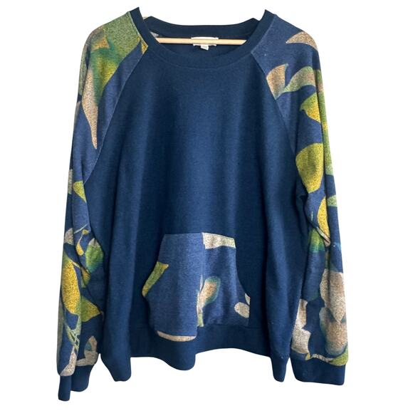 Rio & Rian Blue Floral Sweatshirt 2X | Raglan Sleeve Pullover w/ Front Pocket - Picture 1 of 6